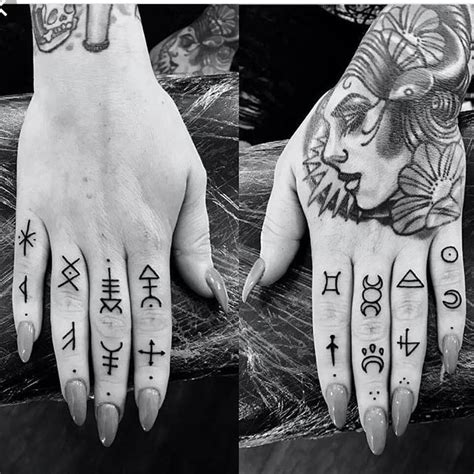 Witch rune finger tattoos